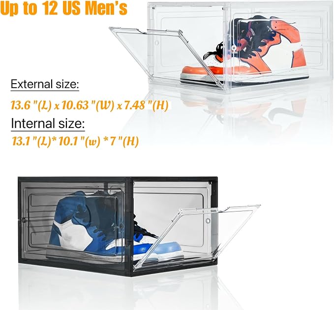 Attelite Shoe Storage Boxes X-Large Stackable Clear Shoe Organizer,9 Pack | Easy Assembly,Clear Display Box for Sneakers,Thicken & Sturdy Plastic,Magnetic Door,Drop Front Shoe Box - Image 6