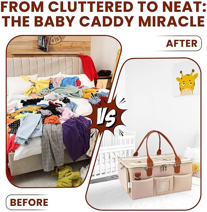 Baby Diaper Bag, Cute Felt Diaper Caddy Organizer with Removable Shoulder Strap, Baby Basket Essentials for All Newborn Baby Products Nursery Basket (Beige) - Image 7