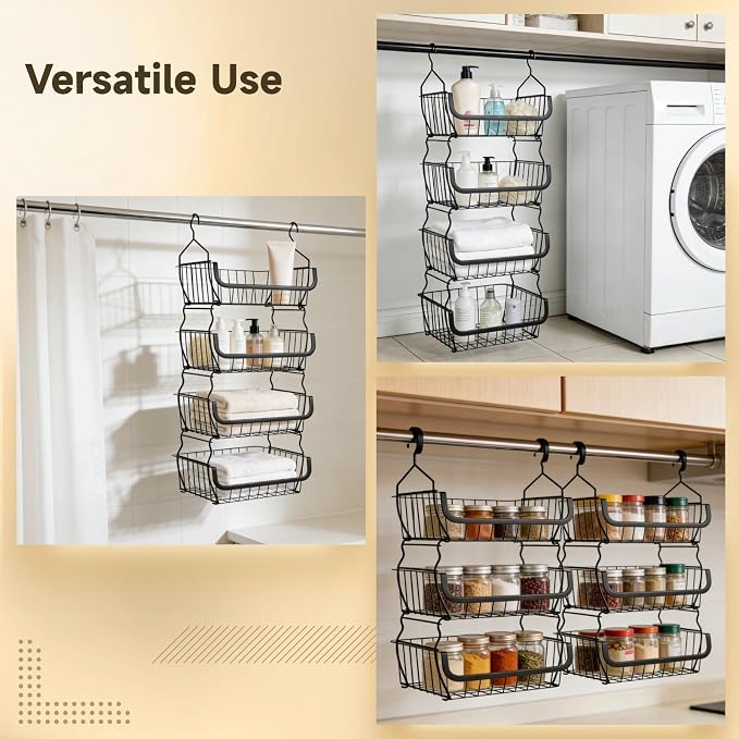4 Tier Hanging Closet Organizer, 36.2 x 15 x 11 in Carbon Metal Hanging Storage Basket, Rustproof Heavy Duty Closet Wire Storage Shelf for Closet, Laundry, Dorm - Image 5