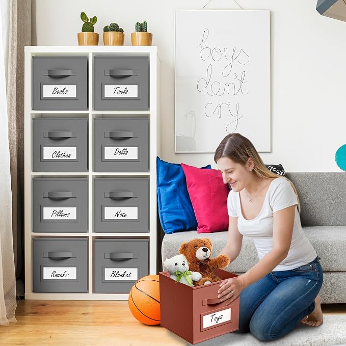 Teenyyou 10 Pack Fabric Storage Cubes 11 Inch Collapsible Cube Bins with Label Window & Handle Foldable Organizers Baskets for Shelf Closet Nursery Kids Room Clothes Book Toy(Gray) - Image 6