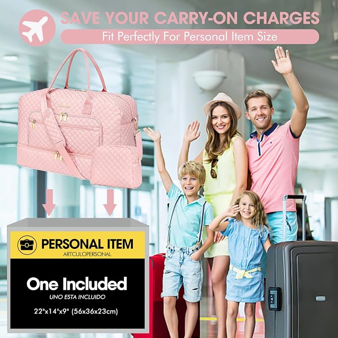 Large Women Travel Duffle Bag - Carry on Overnight Bag Weekend Travel Duffel Tote Gym Bag with Wet Pocket Toiletry Weekender Overnight Bag for Travel Business Trips Sports Hospital Pink 3 Pcs Set - Image 7
