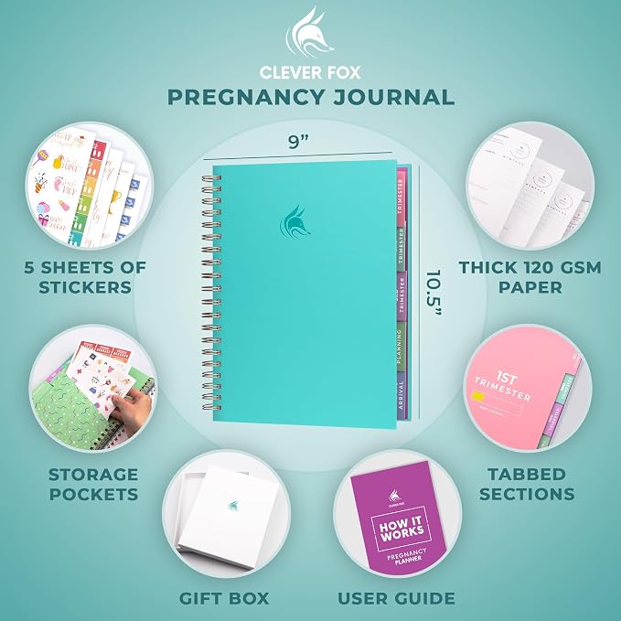 Clever Fox Pregnancy Journal, Expecting First Time Mom Planner Turquoise | Organized pregnancy & baby diary with weekly countdown calendars & checklists, maternity memory book, ivf 9 x 10.5 in - Image 6