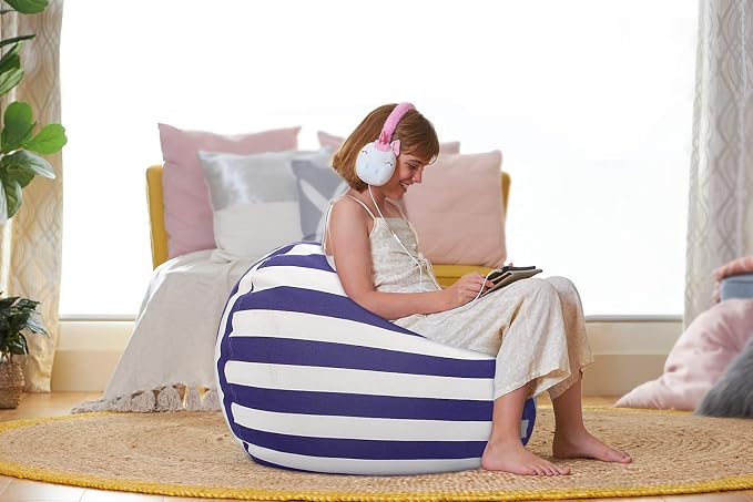 Aubliss Stuffed Animal Bean Bag Storage Chair | (Royal Blue/White Striped, Medium (32'')) - Image 6