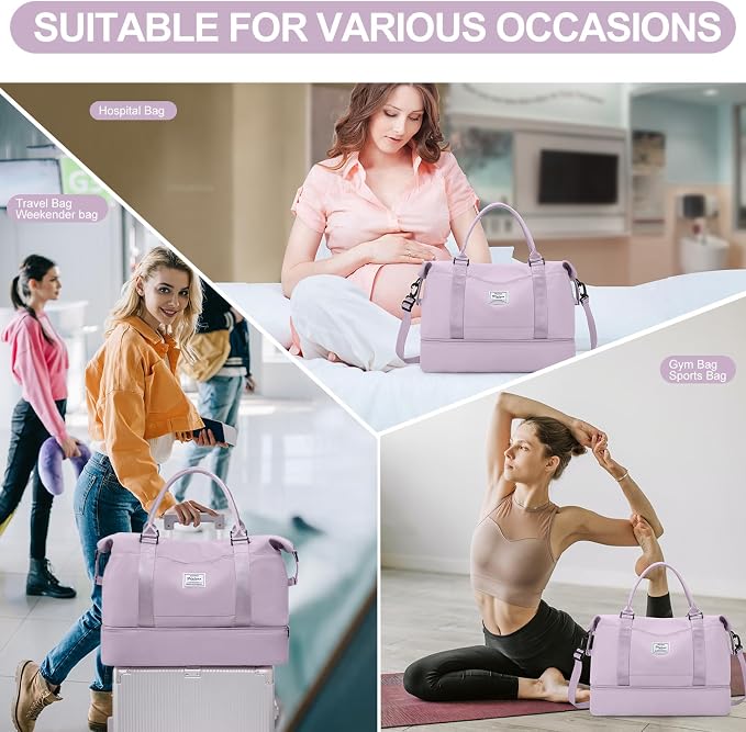Weekender Bags for Women, Carry-On Overnight Travel Duffel Bag | Travel Bag with Shoes Compartment & Toiletry Bag, Extra Large, 3 Pcs Set - Image 8