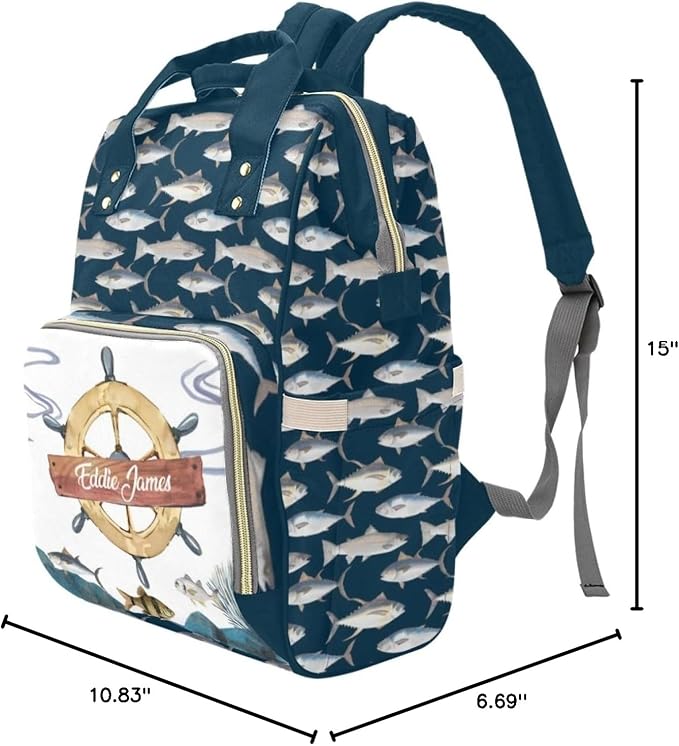 Custom Diaper Bag Backpack with Name Personalized Fishing Nappy Bag for Mommy Mother's Day Gift Customized Adjustable Shoulders Nursing Bag Daypack - Image 7