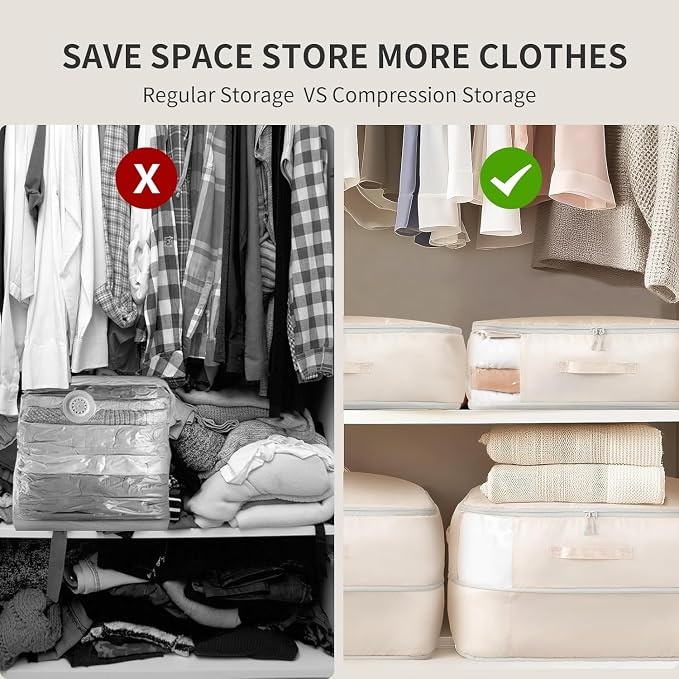 DIMJ Comforter Storage Bag 4 Pack - Blanket Storage Organizer Compression Bags, Large Capacity Ultra Space Saving Self Compression Organize for Bedding, Pillow, Duvet, Sheet Storage with Zipper Window - Image 9