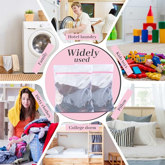 Nuenen 36 Pieces Mesh Laundry Bags Fine Mesh Wash Bags with Zipper Machine Washable Lingerie Bags for Washing Delicates Clothes Garment Underwear Blouse Hosiery Socks Travel, 16 x 20 Inches (Pink) - Image 7