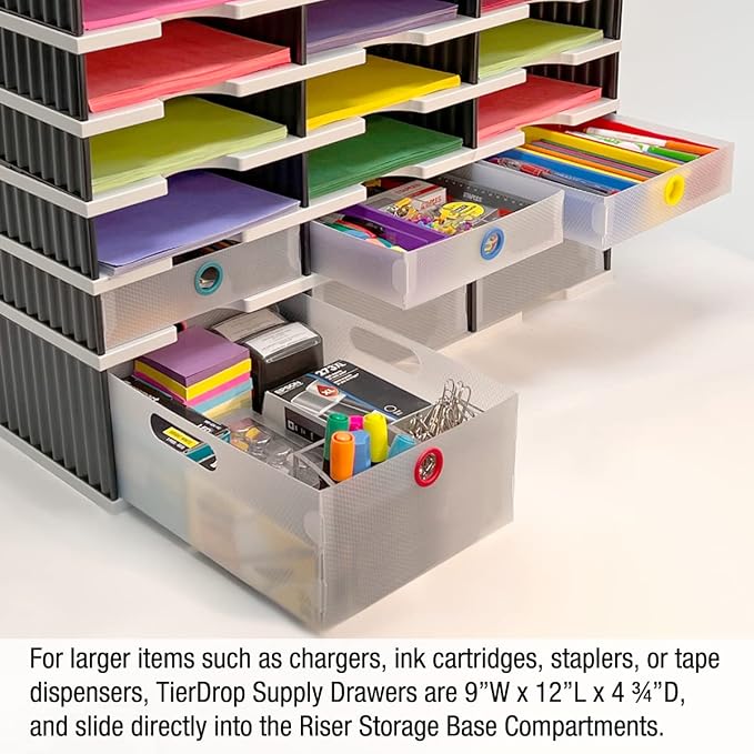 Ultimate Office TierDrop Supply Drawers, 9w x 12d x 2.25h, Set 2, Clear | Color-coded finger rings for easy access to contents; stores desk accessories and supplies; designed for TierDrop organizers - Image 6