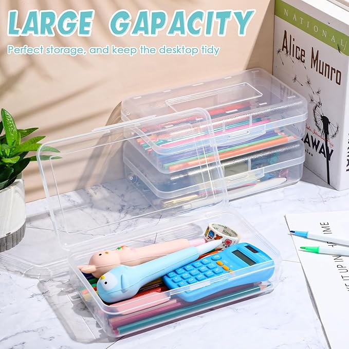 Patelai 30 Pcs Large Capacity Pencil Case Bulk Clear Hard Plastic Pencil Box Organizer with Snap Tight Lid Stackable Crayon Storage Box for Kids School Classroom Home Office 2 Style (Transparent) - Image 6