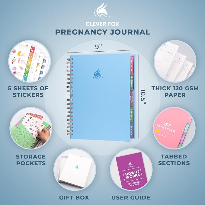 Clever Fox Pregnancy Journal, Expecting First Time Mom Planner Light Blue | Organized pregnancy & baby diary with weekly countdown calendars & checklists, maternity memory book, ivf 9 x 10.5 in - Image 6
