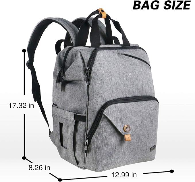 Hap Tim Diaper Bag Backpack,Large Capacity Travel Back Pack Maternity Baby Nappy Changing Bags, Double Compartments with Stroller Straps,Waterproof,Grey (US7340-G) - Image 7