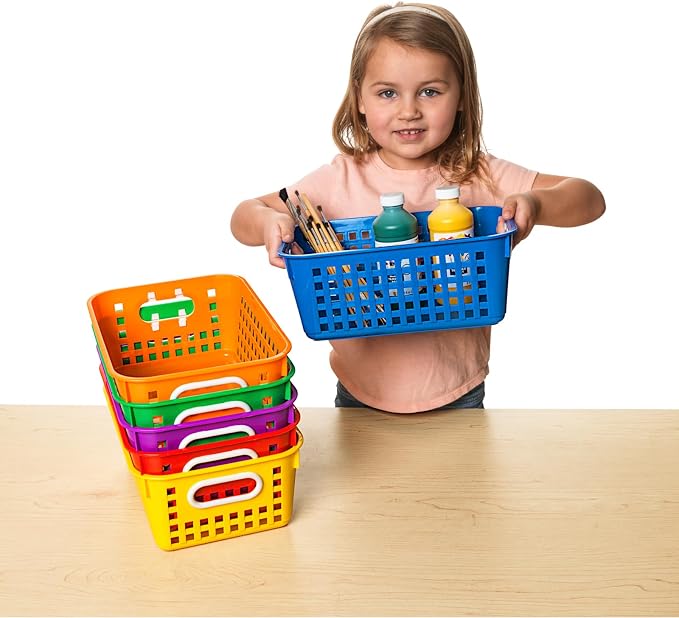 Really Good Stuff Medium Plastic Book Baskets, 11" by 7.5" by 4.5", 6-Pack | Rainbow Group Colors, Versatile Storage Solution for Classroom, Home, & Office - Image 7