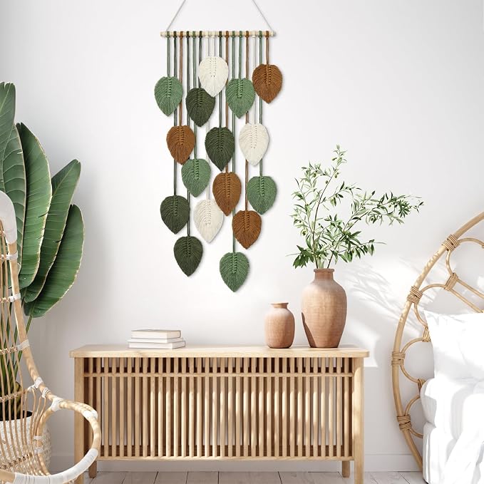 Vertical Macrame Wall Hanging Boho Home Decor Long Narrow Chic Wall Art | KHOYIME Bohemian Woven Leaves Tapestry Vintage Decorations for Front Door Indoor Entrance Living Room Bedroom 16.5"W x 37.5"L - Image 7