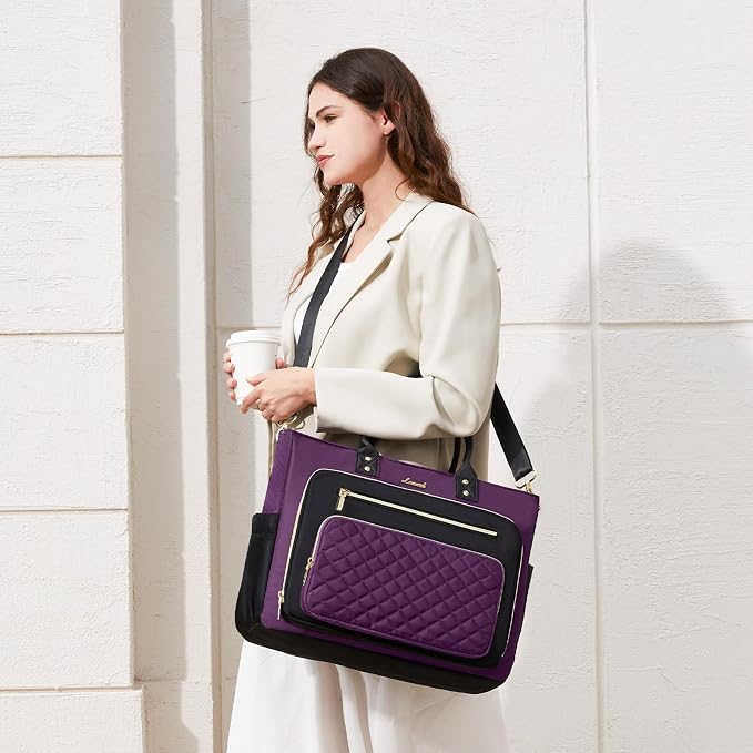 LOVEVOOK Teacher Nurse Diaper Bag, Purple Laptop Tote Bag for Women Work | Fits 15.6 Inch Laptop, With Large Cup Holder & Multi-Pockets, Professional Computer Briefcase, Business Large Purses, Gifts - Image 9