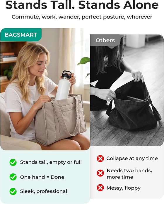 BAGSMART Boxy Tote Bag for Women, Crossbody Work Bag with Zipper | 3 Sizes Small Mini Tote Bag, Inner Tumbler Pocket Crush Bow Should Bag for Travel Work College - Image 8