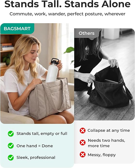 BAGSMART Boxy Tote Bag for Women, Crossbody Work Bag with Zipper | 3 Sizes Small Mini Tote Bag, Inner Tumbler Pocket Crush Bow Should Bag for Travel Work College - Image 8