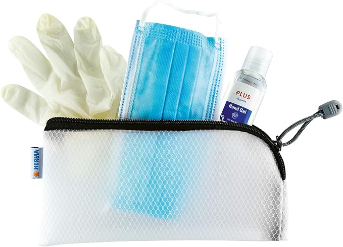 Herma 20020 Zip Cosmetic Bag, transparent (23 x 11 cm) small zippered travel pouch for mobile phone, charging cable, cosmetics, pens, keys, clear toiletry bag with zipper in black - Image 7