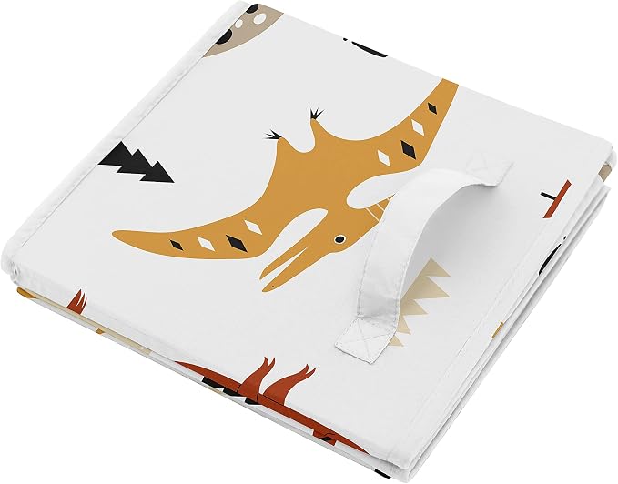 Sweet Jojo Designs Mod Dino Foldable Fabric Storage Cube Bins Boxes Organizer Toys Kids Baby Children - Set of 2 - Orange Tan Rust Taupe Mustard Yellow Beige Brown Black Modern Dinosaur Boho Dinosaurs - Image 4