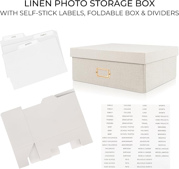 Decorative Photo Storage Box - Sturdy Linen Organizer Holds 1700 Photos | Organizer with Dividers Stores Up to 1700 4x6 Pictures - Portable Scrapbook Storage Containers with Lid - Image 9