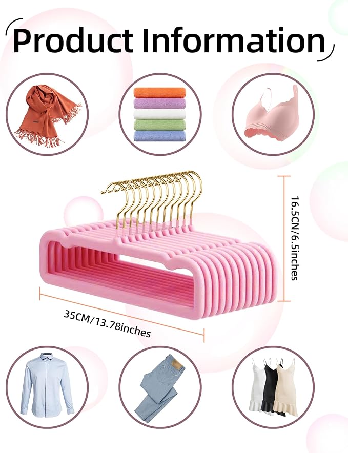 Felt Hangers Pink Velvet Hangers, Cute Pants Hanger, 20 Pack Chic Hangers | 360° Rotatable Golden Hanger for Jean Slack Closet, Anti-Slip Lightweight Padded Slim Space Saving Flocked Trouser Hangar - Image 7