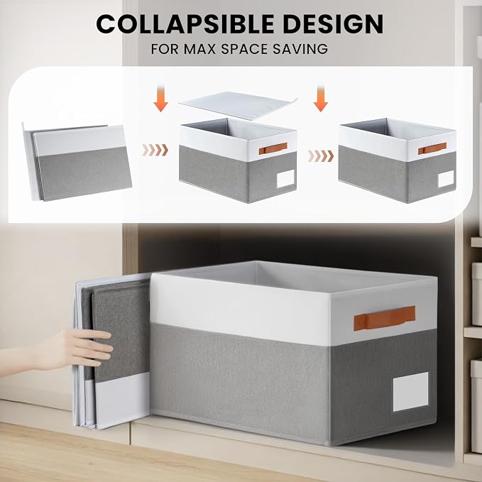 Large Closet Storage Baskets for organizing 4 Pack, Non-Dust-Absorbing Closet Shelf Organizer Bins with Handles & Labels - Decorative Collapsible Baskets for Living Room Bedroom Nursery Dorm - Image 7
