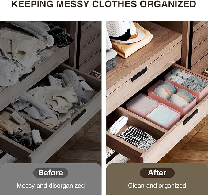 DIMJ Drawer Organiser System Drawer Organiser - Pack of 12 Storage Box Fabric Foldable Underwear Wardrobe Organiser for Clothes, Socks, Ties, Pink - Image 7