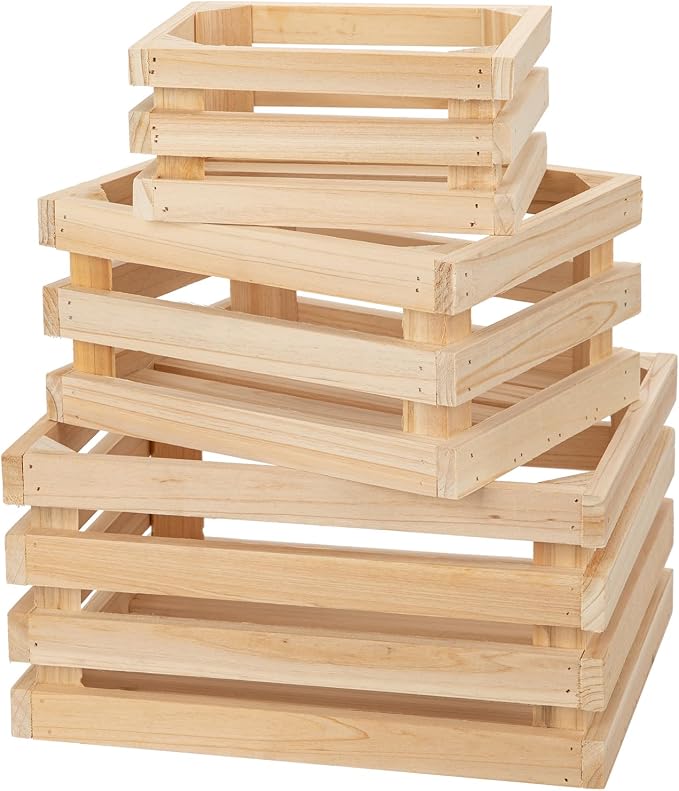Oairse Set of 3 Nesting Wooden Storage Crates - Rustic Wooden Storage Crates for Display Wood Container Boxes Wood Baskets for Farmhouse Flower Stand Display Rack for Shops or Exhibitions Home Decor - Image 8