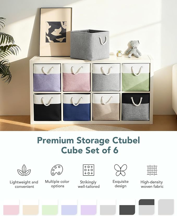 13x15x13 Inch Large Storage Bins with Cotton Rope Handles 6-Pack | Foldable, Top support of metal frame, Bottom with Cardboard Support, Fabric Cube Storage Bins for Closet, White Black - Image 7