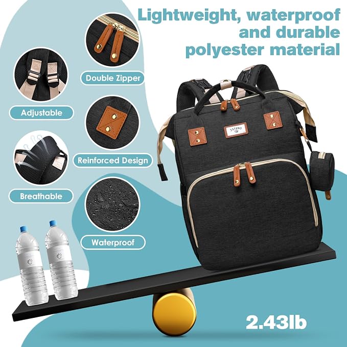 JSTPRO Diaper Bag Backpack with Changing Station, 25L Capacity, Black - Image 7