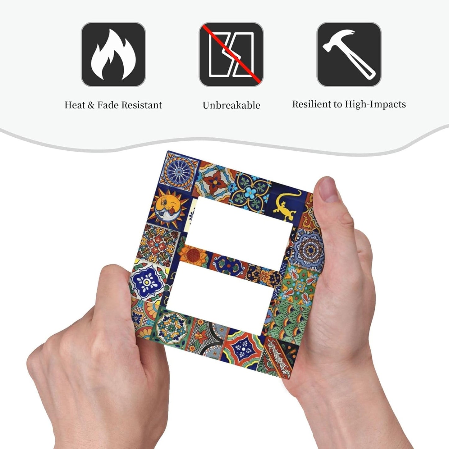 Talavera Mexican Tiles Traditional Color Decoration Print Decorative Outlet Covers 2 Gang Double GFCI Rocker Electrical Wall Panels Light Switch Cover Plate for Kitchen Bathroom Decor