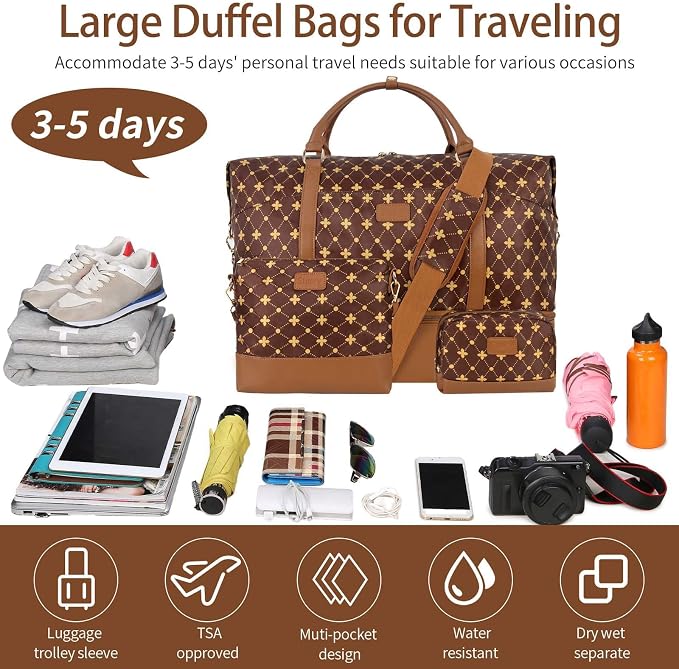 Weekender Bag, Large Travel Duffel Bag for Women, Carry on Overnight Bag with Shoe Compartment and Toiletry Bags - Image 7