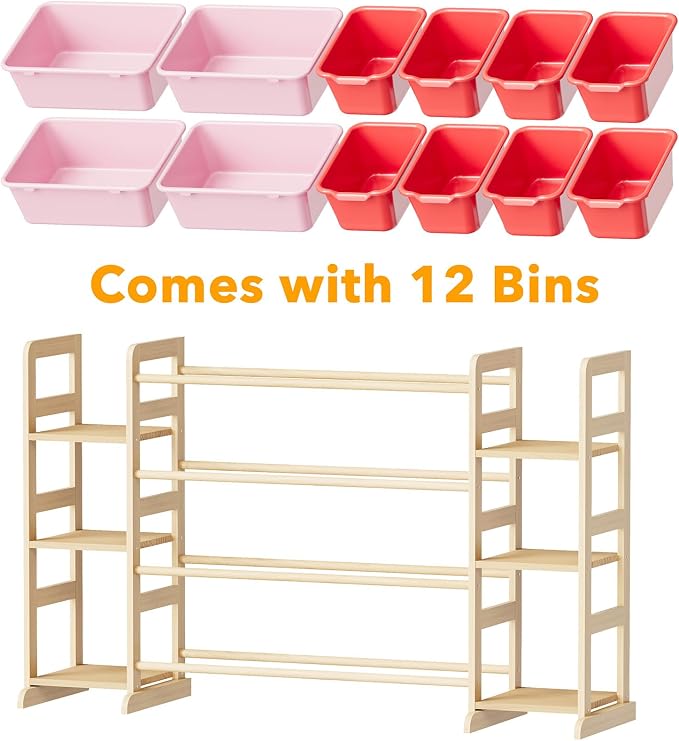 SpaceAid Toy Storage Organizer with 6 Shelves and 12 Bins, Toy Organizers Storage Bookshelf, Kids Bin Shelf Toys Box Bookcase for Bedroom Playroom Organization Room Decor, Red and Pink - Image 7