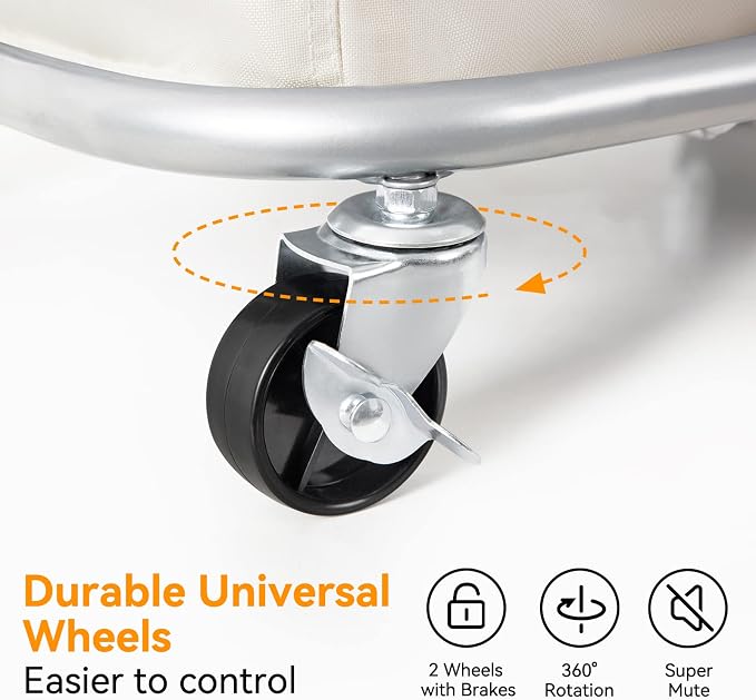 WOWLIVE 100L Rolling Laundry Basket with Wheels, Tall Laundry Hamper | Laundry Cart with Steel Frame and Removable Bag, Foldable Dirty Clothes Hamper for College Dorm, Laundry Storage, Light Beige - Image 7