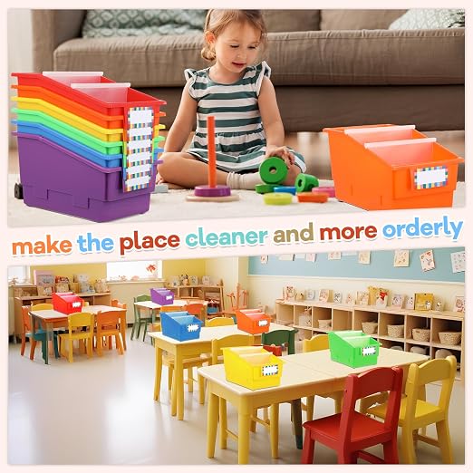 6 Pack Picture Book Bins with Dividers Plastic Book Holders with Labels Stackable Classroom Organization Bins Magazine File Binder Holder Storage Container for Classroom Library Home Office(Colorful) - Image 7