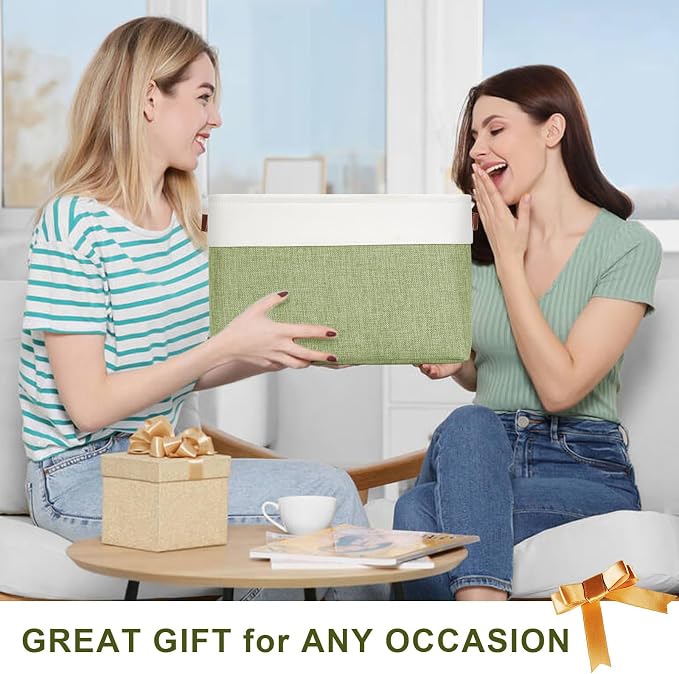 Storage Bins Large Fabric Storage Baskets for Shelves 3 Pack, Decorative Linen Closet Baskets with Handles for Organizing, Shelf, Clothes, Home, Office, 15x11x9.5Inches (Green&White) - Image 7