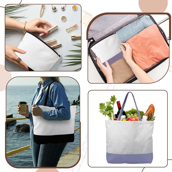 Sanwuta 20 Pcs Large Blank Canvas Tote Bags and Makeup Bags Blank Reusable Grocery Luggage Canvas Tote with Handles (Dark Colors) - Image 7