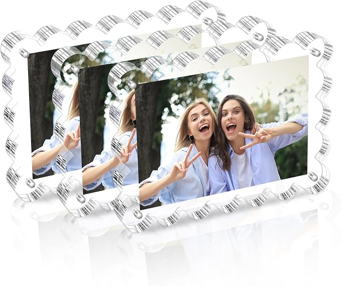Chivalral 3 Pack 4x6 Acrylic Picture Frame, Double-Sided Tabletop Display | Scalloped Edge Design,10+10mmThick,Magnetic Photo Frames,Horizontal/Vertical,Gift for Birthday Wedding Anniversary,Home decor - Image 9
