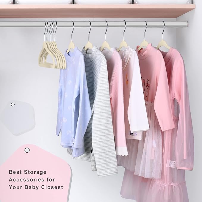 BAGAIL 50 Pack Kids Velvet Hangers 14 Inches Children's Clothes Hangers Non-Slip Baby Hangers for Infant/Toddler (Ivory) - Image 6