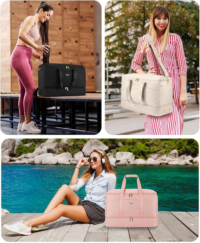 Duffle Bag for Travel, 40L Weekender Bag with Shoe Compartment, Carry On Overnight Bag for Women with Toiletry Bag Duffel Bags with Wet Pocket for Gym Hospital Bags for Labor and Delivery Pink - Image 7