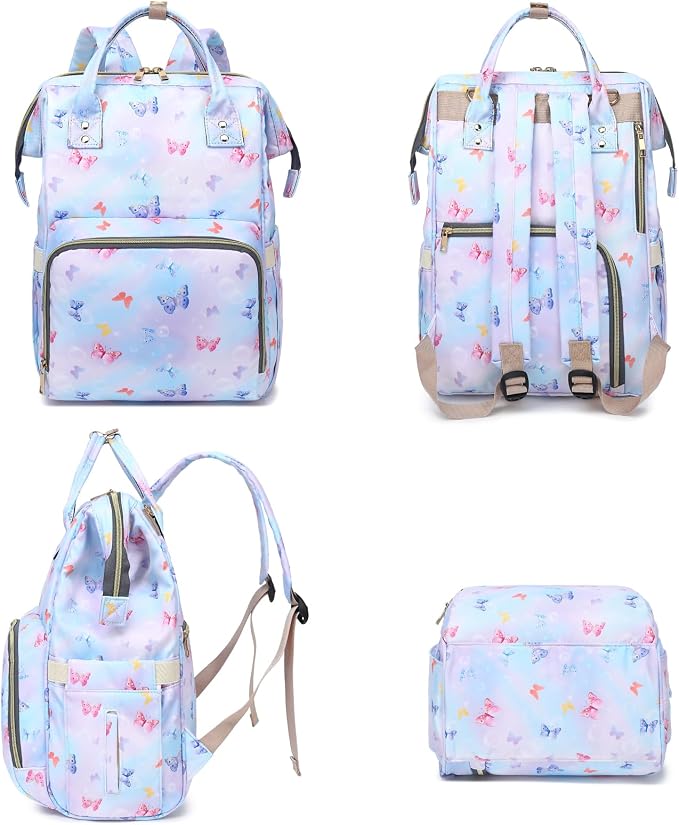 Butterfly Baby Diaper Bag Backpack for Girls Boys, Waterproof Large Maternity Nappy Bags for Mom - Image 6