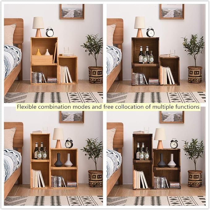 KIRIGEN Stackable Wood Storage Cube with Handles, Open Cubby Bin, Brown | Open-Front Wooden Crate Box for Books, Clothes, Shoes, Closet Storage, and Display for Home Office, Assembly Required - Image 9