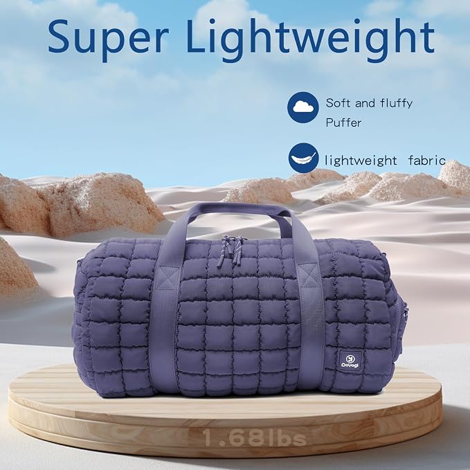 Quilted Gym Bag for Women,Duffle Bag for Travel with Wet Pocket,Carry on Weekender Bags for Women,Travel Bag with Shoe Compartment(Purple) - Image 6