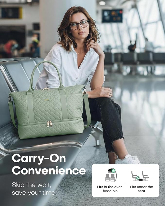 HOTOR Travel Duffel Bag - Weekender Bags for Women, Carry On Gym Tote Bags | with Toiletry Bag & Shoe Compartment, Overnight Bag for Travel Essentials and Travel Accessories, Green, 15.8"×18.1"×8.7" - Image 9