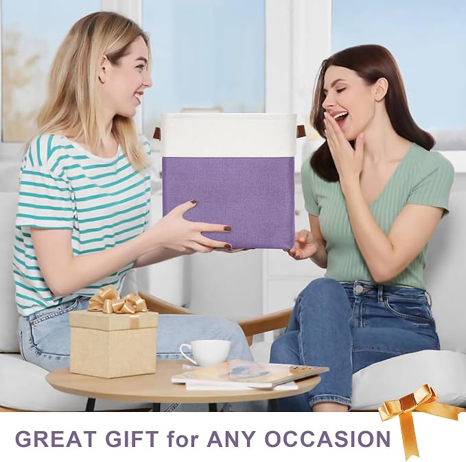 Collapsible Fabric Storage Cubes 11x11 Cube Storage Bins, 4 Pack Closet Baskets Box with Handles for Organizing, Shelf, Toys, Clothes, Home, Office, Nursery (Purple&White) - Image 7