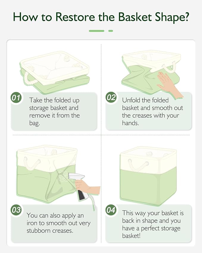 Patvingot 13-Inch Fabric Cube Storage Bins with Handles,4 Pack,Foldable | For cube shelves and closets,keeps grouped for everyday access,reinforced opening and fold-flat storage,white and green - Image 7