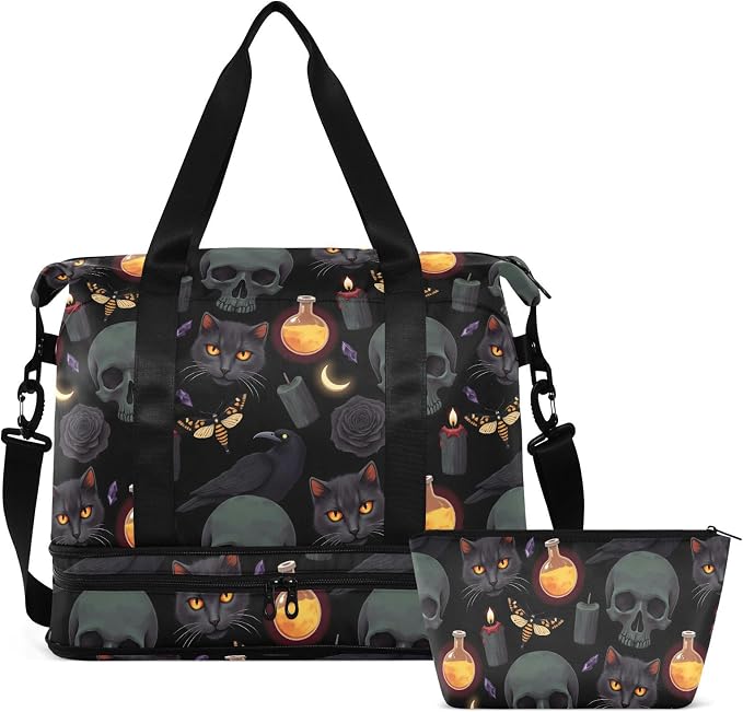 Travel Duffel Tote Bag Grey Skull Sports Duffel Bag with Wet Pocket Weekender Overnight Bag for Women Men Gym Bag, Carry On Bag Hospital Bag for Labor and Delivery - Image 8