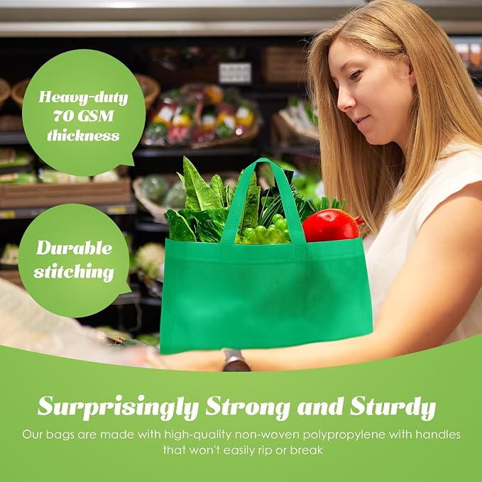 Reginary 100 PCS Non Woven Tote Bags Bulk,Green | Reusable Shopping Bags with Handles, Stores, Groceries Markets, Events Gift, Party Supplies - Image 6