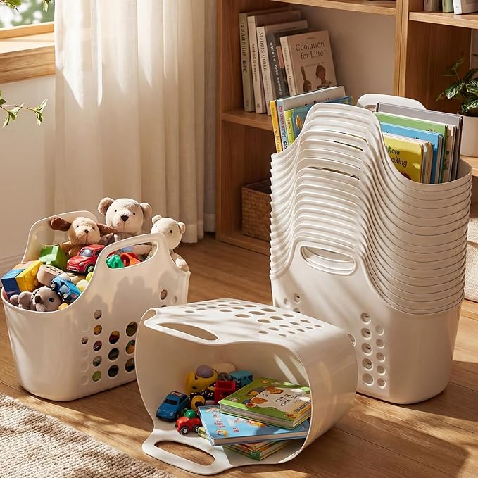 Nuogo 20 Pack Plastic Baskets with Handles Portable Shower Caddy Storage Baskets Reusable Caddy tote Organizer Bin for Bathroom Dorm Communal Showers Kitchen, 10.6" x 6" x 10" (White) - Image 6