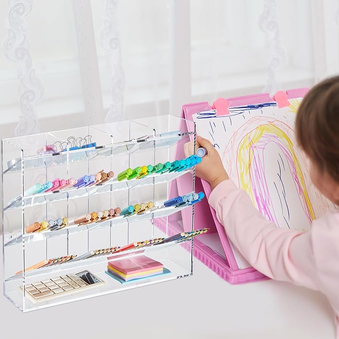 MotiMind Acrylic Pen Organizer Storage for 200 Markers Vertical Marker Organizer Acrylic Pen Display Holder for Office Desk Desktop Stationery Pencil Storage, Clear, 13 x 4 x 10.2 Inch - Image 6