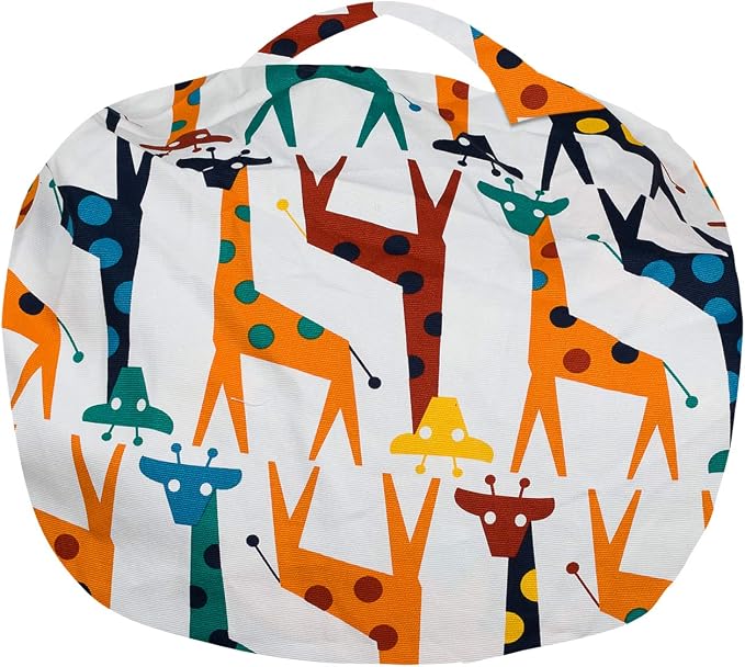 Posh Creations Stuffable Kids Stuffed Animal Storage Bean Bag Chair Cover - Childrens Toy Organizer, Medium-27 - Canvas Giraffes on White - Image 6